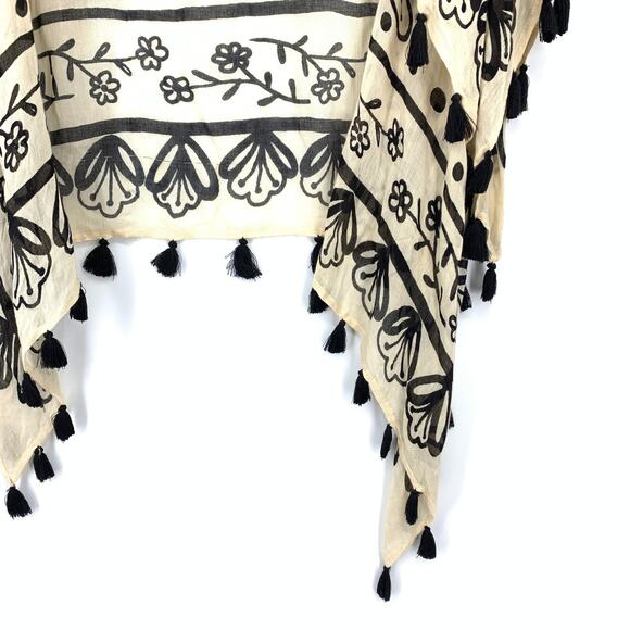 Natural Life Womens OS Tassel Trim Kimono Black Beige Botanical Floral Print - Picture 4 of 6
